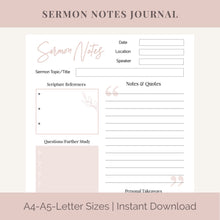 Load image into Gallery viewer, Sermon Notes Journal Template