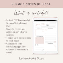 Load image into Gallery viewer, Sermon Notes Journal Template